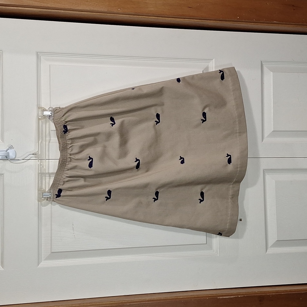 Take 1 a-line midi skirt - embroidered whales - beige / navy blue - 8